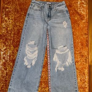 Forever21 Ultra Wide Leg Distressed Denim
